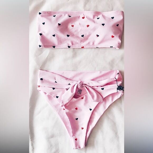 Florakini Pink Embellished Heart Tie Front Bikini Bottom Sz S NWOT - Picture 6 of 9